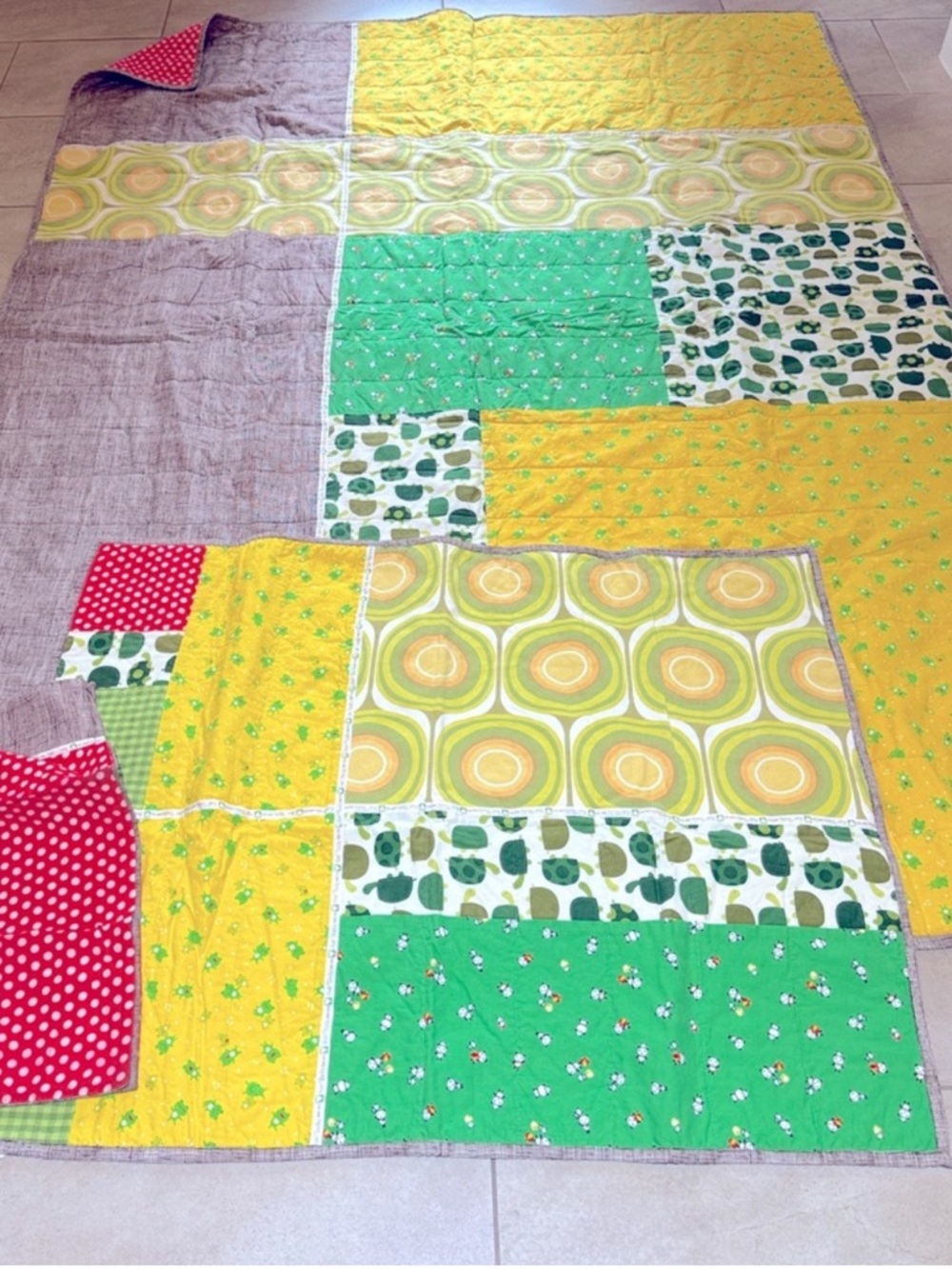 Handmade Baby Quilt Set Patchwork Blanket Tummy Time Mat Pillowcase Frog Nursery